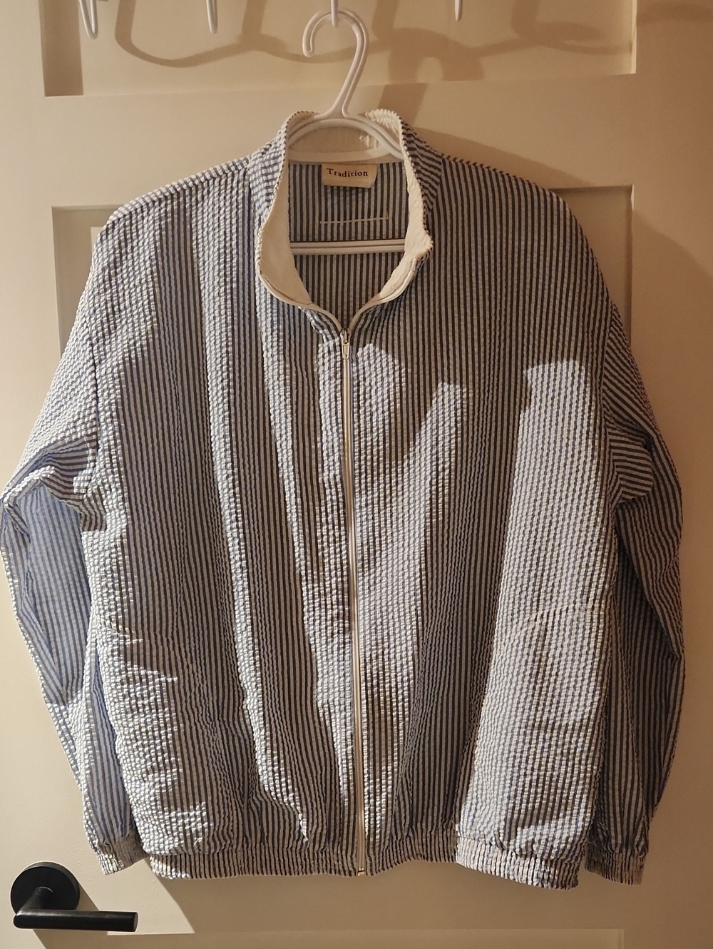 Vintage Nautical Blue and White Striped Zip-Up Jacket